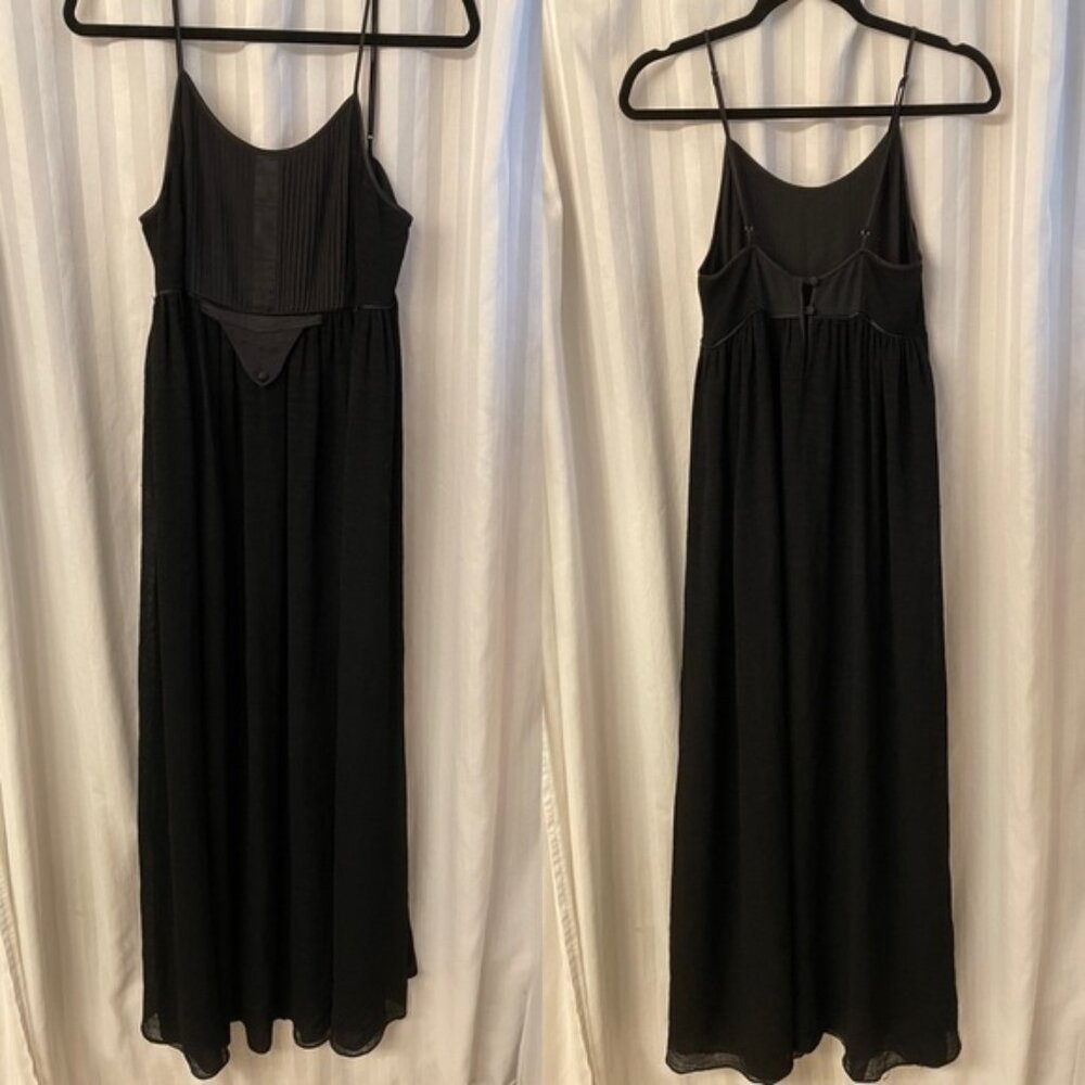 PROENZA SCHOULER Satin Pleated Crepe Button Detail Maxi Dress Gown 2 Black